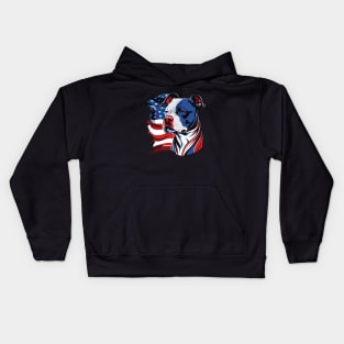 American Pitbull with US stars and stripes Flag Illustration Kids Hoodie